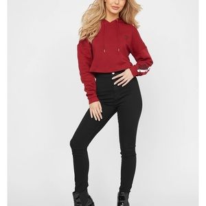 GUESS Edana Fleece Cropped Logo Red Hoodie Size XL NWT